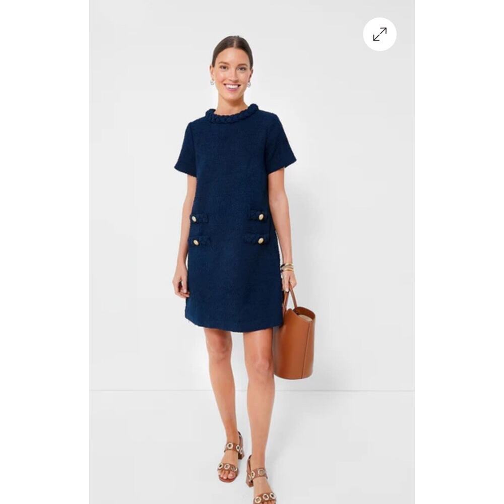 NWT MRSP $268 Tuckernuck Navy Tweed Jackie Shift Dress Size 3XL Preppy Classic